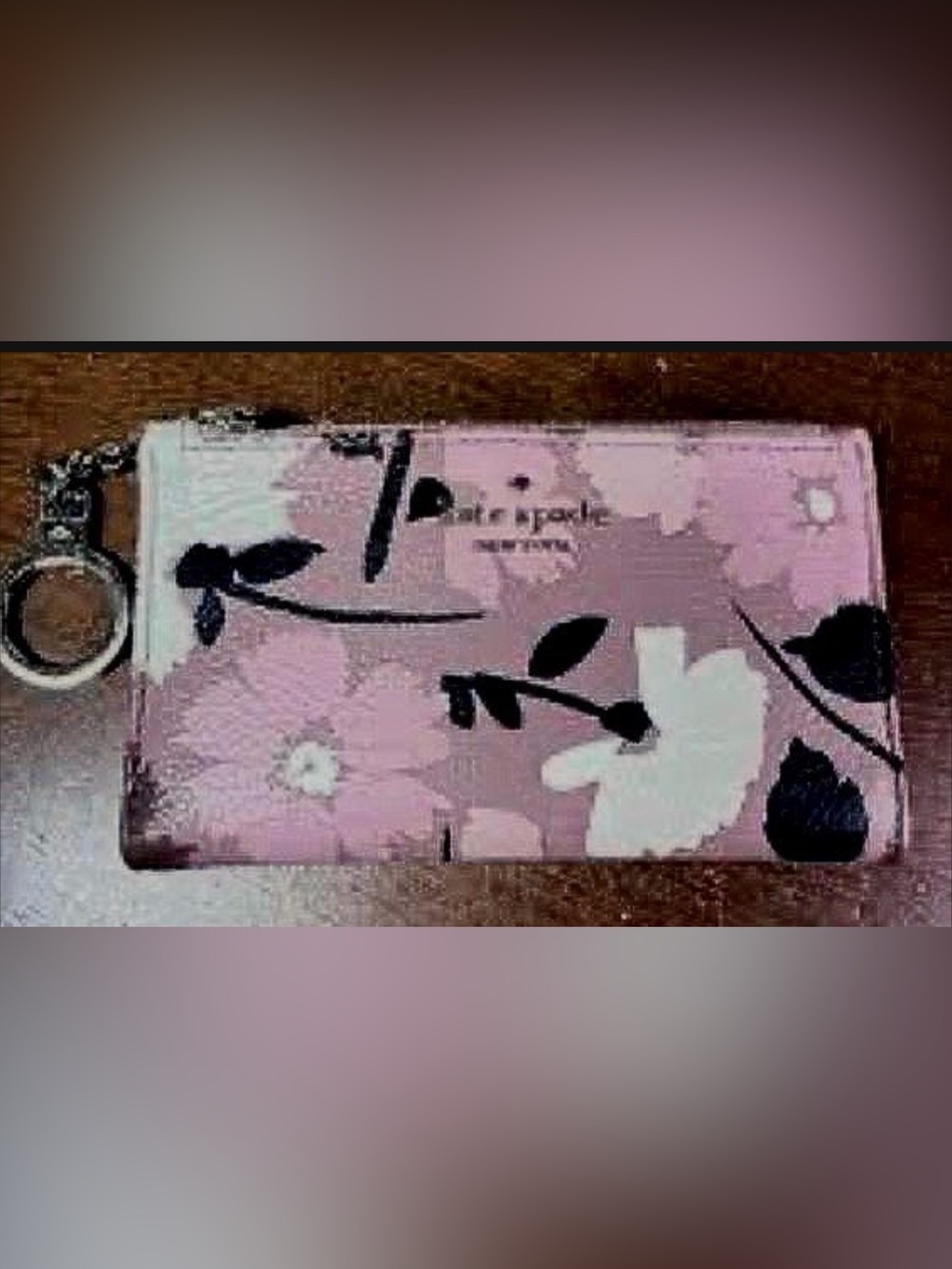 kate spade wallet Pink Floral Black Leaf Print